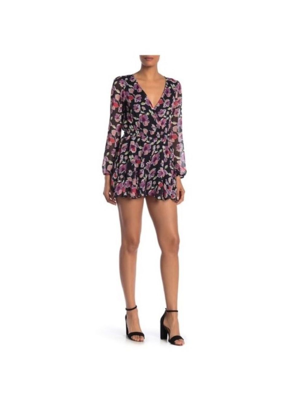 ROW A Long Sleeve Floral Print Godet Romper